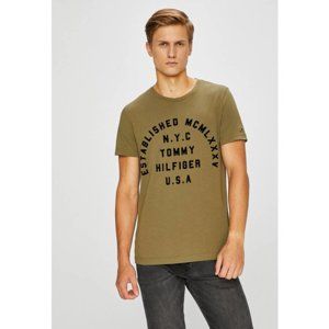 Tommy Hilfiger pánské zelené tričko Stamp